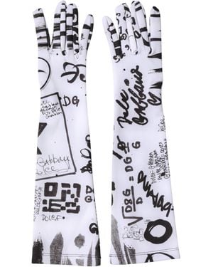 Dolce & Gabbana Black White Dg Logo Elbow Length Mitten Gloves