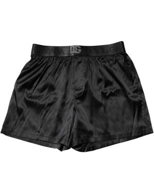 Dolce & Gabbana Logo Waist Regular Boxer Shorts Underwear Silk - Black