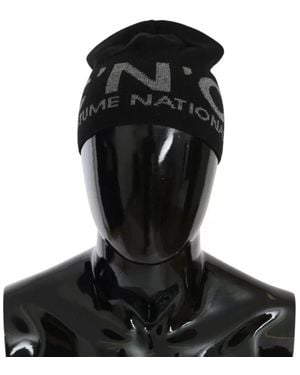 CoSTUME NATIONAL Black Wool Blend Branded Beanie Hat