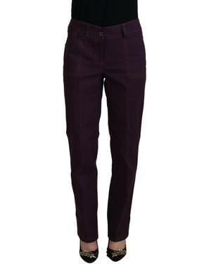 Bencivenga Purple Cotton Mid Waist Tapered Trousers - Blue