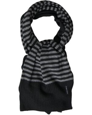 Dolce & Gabbana Stripe Wool Neck Wrap Shawl Scarf - Black
