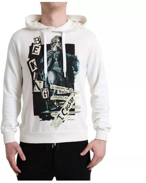 Dolce & Gabbana White Caesar Cotton Hooded Pullover Jumper - Grey