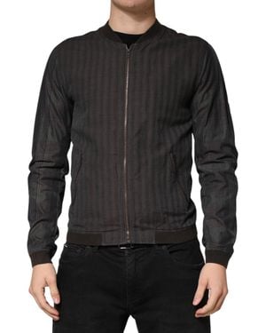 Dolce & Gabbana Black Stripes Cotton Full Zip Bomber Jacket