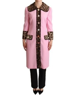 Dolce & Gabbana Leopard Wool Trenchcoat Jacket Cotton Elastane Clothing - Pink