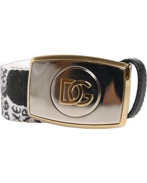 Dolce & Gabbana White Graffiti Print Gold Metal Buckle Belt - Multicolour