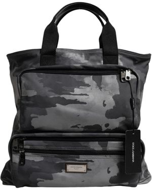Dolce & Gabbana Gray Camo Cotton Multiple Compartments Tote Bag - Black