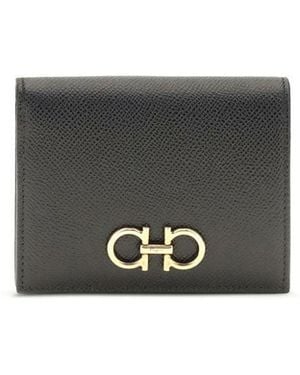 Ferragamo Black Calf Leather Bos Taurus Wallet - Grey