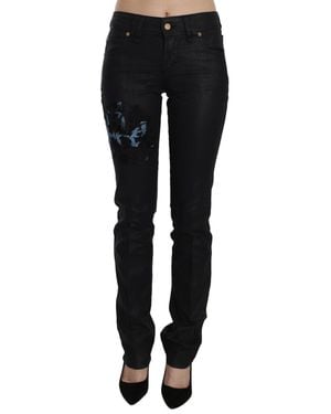 John Galliano Black Swan Floral Embroidered Mid Waist Skinny Denim Jeans
