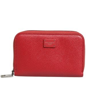 Dolce & Gabbana Red Leather Zip Around Logo Plaque Men Coin Purse Wallet
