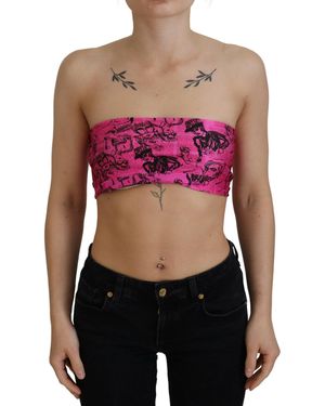 John Galliano Newspaper Print Bra Cropped Blouse - Red