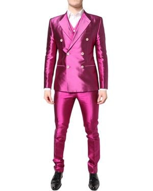 Dolce & Gabbana Pink Sicilia Double Breasted 3 Piece Suit - Red