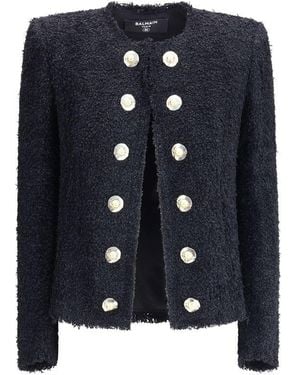 Balmain Tweed Spencer Jacket - Blue