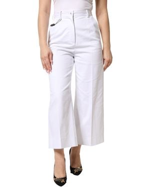 Dolce & Gabbana White Cotton High Waist Wideleg Cropped Trousers