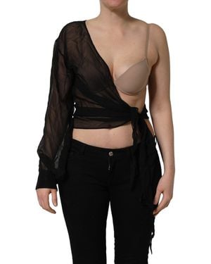 Dolce & Gabbana Black Wrap Sheer Chiffon One Shoulder Top