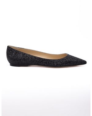 Jimmy Choo Black Coarse Glitter Fabric Alina Bellet Flat