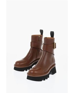 Chloé Leather Boots With Buckle Detail And Tank Sole - Brown