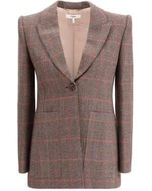 Chloé Wool Plaid Blazer - Brown