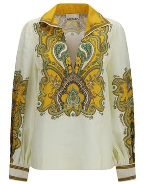 ALÉMAIS Beige Linen Pattern Shirt - Green