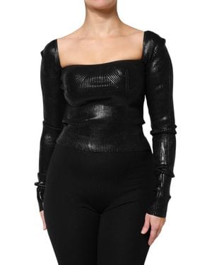 Dolce & Gabbana Black Viscose Long Sleeves Fitted Blouse Top