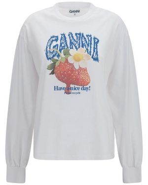 Ganni White Cotton Long Sleeve T