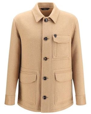 Brioni Beige Cashmere Leather Jacket - Natural