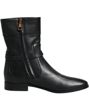 Dolce & Gabbana Leather Logo Mid Calf Boots Shoes - Black