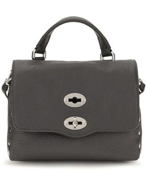 Zanellato Grey Calf Leather Bos Taurus Handbag - Black