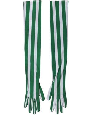 Dolce & Gabbana Green White Stripes Nylon Elbow Length Gloves