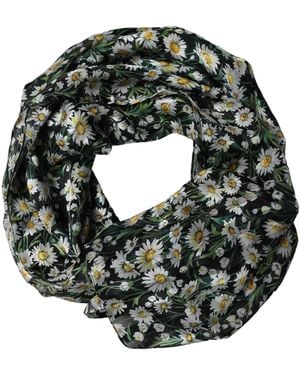 Dolce & Gabbana Black Floral Daisy Square Foulard Scarf - Green