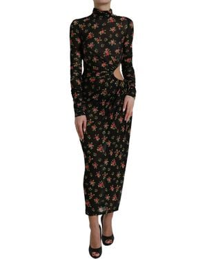 Dolce & Gabbana Floral Cut Out Sheath Long Maxi Dress - Black