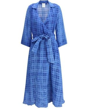 Sara Roka Check Chemisier Dress - Blue