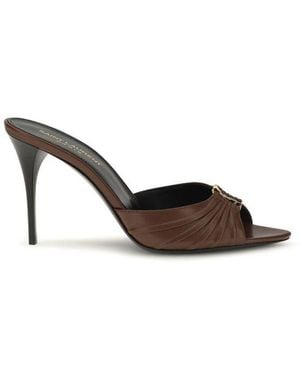 Saint Laurent Babylone Smooth Leather Mules - Brown