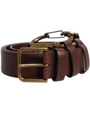 Dolce & Gabbana Brown Calfskin Leather Gold Metal Buckle Belt