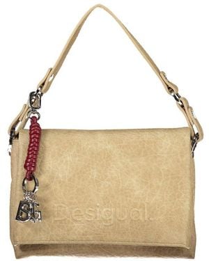 Desigual Polyurethane Bag With Removable Strap And Compartments - Natural