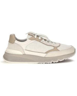 Brunello Cucinelli Beige Calf Leather Bos Taurus Athletic Sneakers - White
