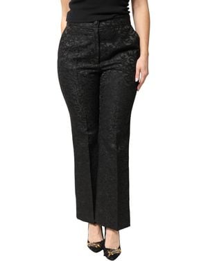 Dolce & Gabbana Black Floral Brocade High Waisted Trouser Pants