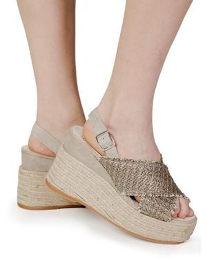 Espadrilles Bronze Cotton High Heel Court Shoes - Natural