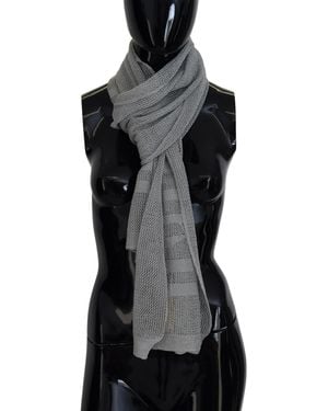 John Galliano Grey Logo Knitted Neck Wrap Shawl Foulard Scarf - Black