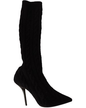 Dolce & Gabbana Stretch Socks Knee High Booties Shoes - Black