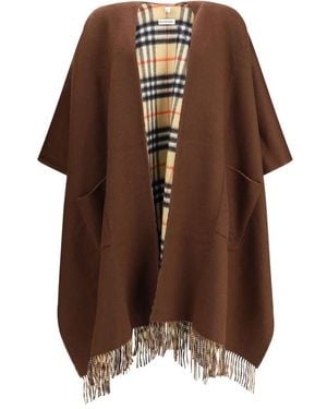 Burberry Reversible Check Wool Cashmere Cape - Brown