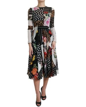 Dolce & Gabbana Patchwork Floral Leopard Dress - Black