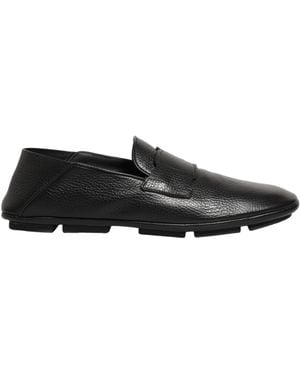 Dolce & Gabbana Black Deerskin Leather Driver Loafers Shoes