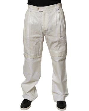 Dolce & Gabbana White Linen Mid Waist Straight Men Denim Jeans - Grey