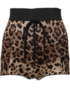 Dolce & Gabbana Laceup Animal Print Shorts - Black