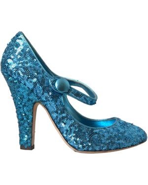 Dolce & Gabbana Sequin Mary Jane Court Shoes High Heels Shoes - Blue