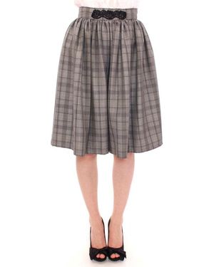 Noemi Alemán Grey Chequered Wool Shorts Skirt