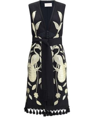 Valentino Embroidered Long Vest - Black