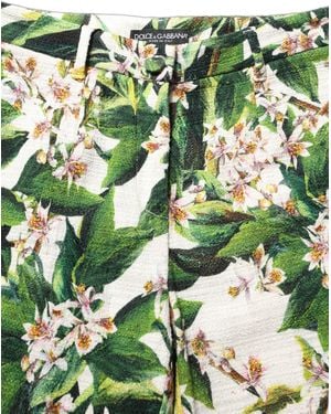 Dolce & Gabbana White Floral Print Cropped Straight Pants - Green
