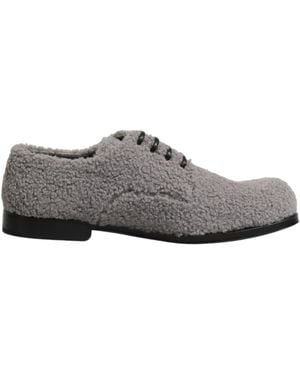 Dolce & Gabbana Grey Fleece Lace Up Men Derby Dress Shoes