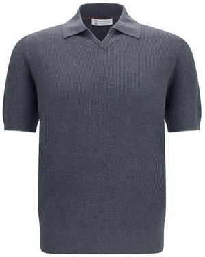 Brunello Cucinelli Grey Cotton Polo Shirt - Blue